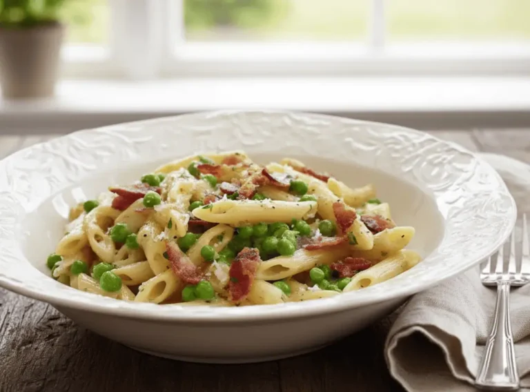Whip Up Irresistible Penne Pasta with Peas and Bacon Today!